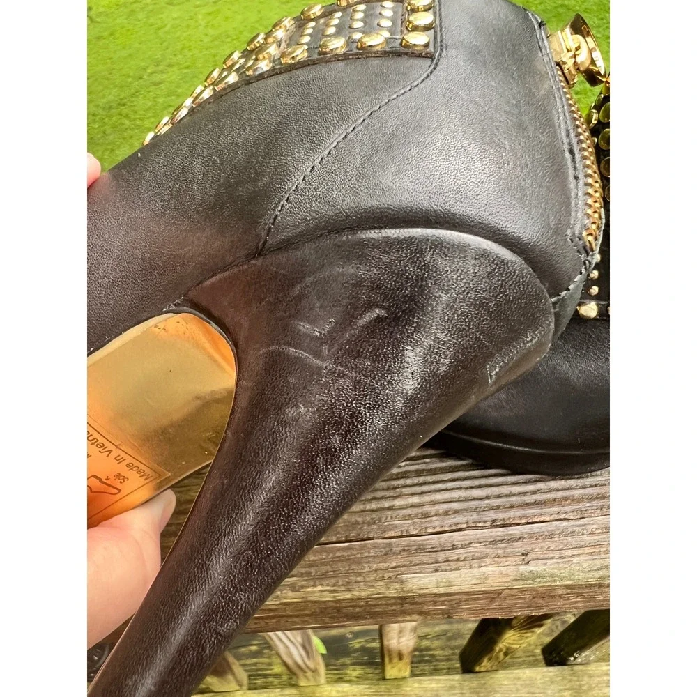 Vintage Ted Baker xyila bling Bootie Studded Stiletto 8 Black Gold Edgy Glam